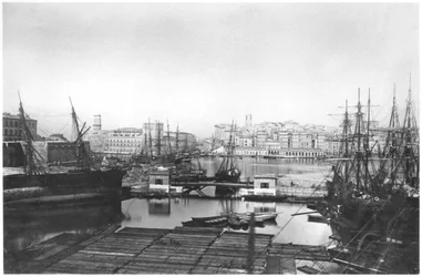 Utsikt over havnen i Marseille, sent på 1800-tallet